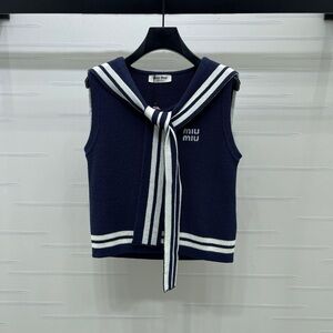 Miu Miu Blue Tank Top with White Scarf Accent